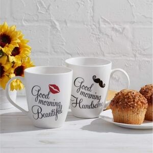 Pfaltzgraff Good Morning His & Hers Mugs Beautiful Handsome